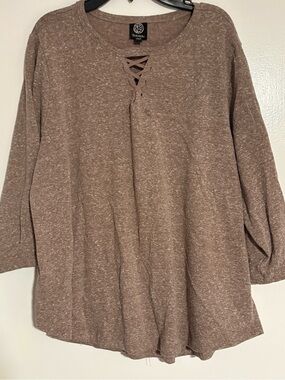 Bobeau 2X Brown Marled Lace-Up Tunic Top 🤎 Cozy Boho